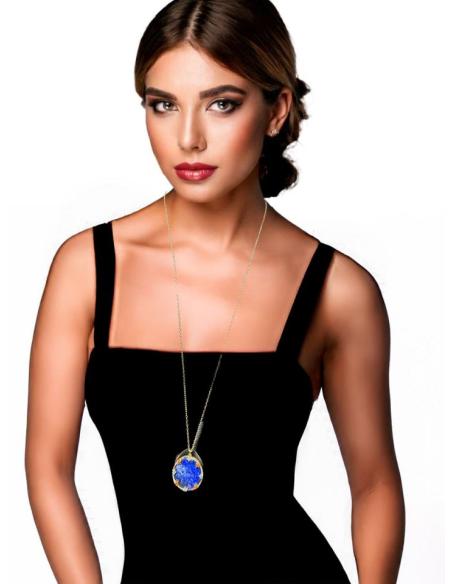 COLLARES LARGOS DORADOS Y COLGANTE PIEDRA AZUL | JOYAS PARA MUJER