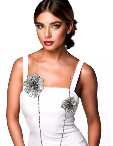 COLLARES MUJER PLATEADOS LARGOS CON FLORES CALADAS | JOYAS MODA