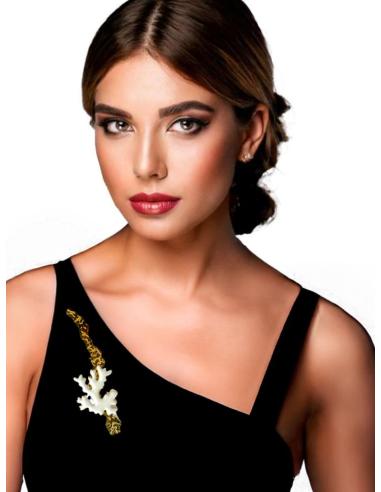 BROCHES BLANCOS Y DORADOS CON RAMITA DE CORAL | ACCESORIOS MUJER