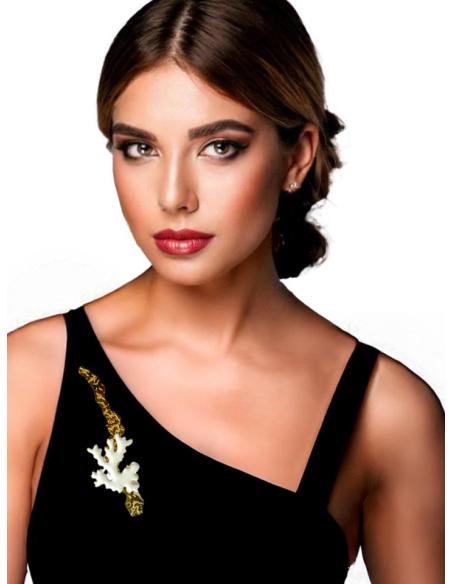 BROCHES BLANCOS Y DORADOS CON RAMITA DE CORAL | ACCESORIOS MUJER