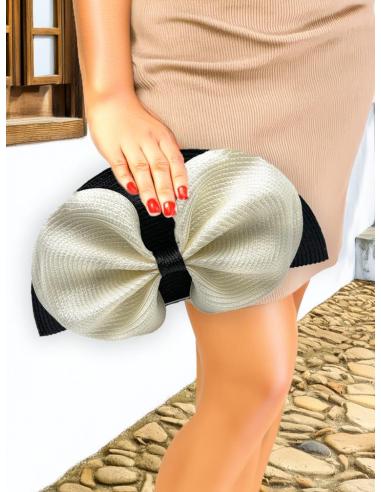 BOLSOS BLANCOS Y NEGROS ABANICO LAZO RAFIA DE BODA | BOLSOS INVITADA
