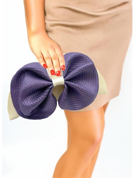 BOLSOS BODA BLANCOS Y MORADOS ABANICO LAZO RAFIA | BOLSOS INVITADA