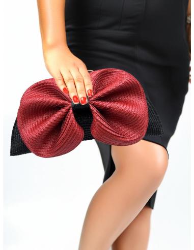 BOLSOS ROJOS Y NEGROS ABANICO LAZO RAFIA DE BODA | BOLSOS INVITADA