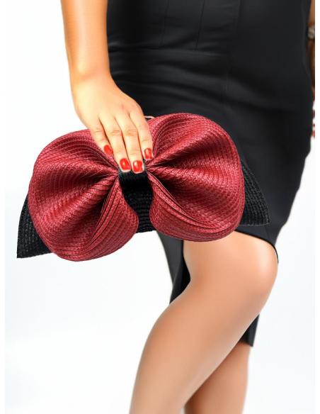BOLSOS ROJOS Y NEGROS ABANICO LAZO RAFIA DE BODA | BOLSOS INVITADA