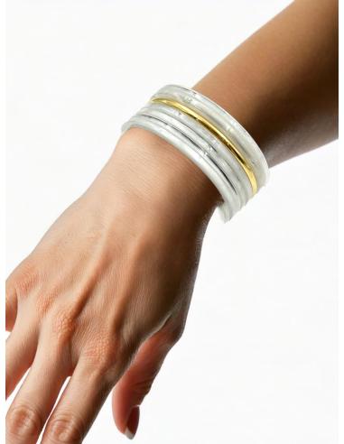 PULSERAS MUJER DORADAS Y BLANCAS AROS SEMANARIO | ACCESORIOS MODA