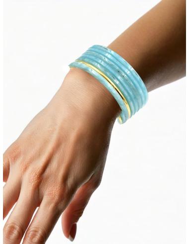 PULSERAS MUJER AZULES CLARO Y DORADAS SEMANARIO | ACCESORIOS MODA