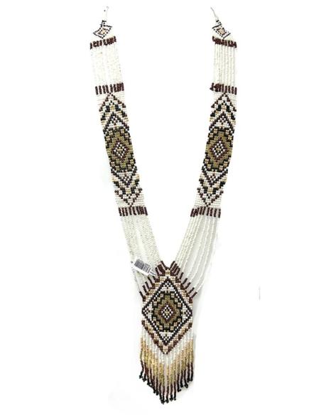 COLLARES BLANCOS Y MARRONES LARGOS DISEÑO CHAQUIRA COLOMBIANO