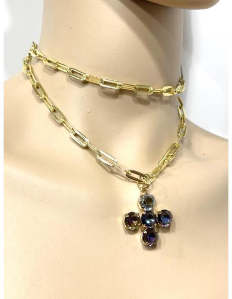 COLLARES DORADOS DE CRUZ CRISTAL MORADO TORNASOL | COLGANTES DE CRUCES