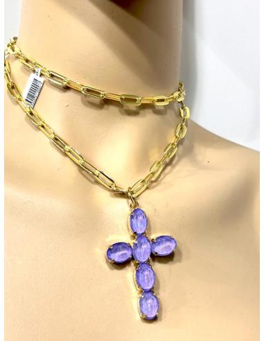 COLLARES MUJER CON CRUCES MORADAS DE CRISTAL | COLGANTES DE CRUZ