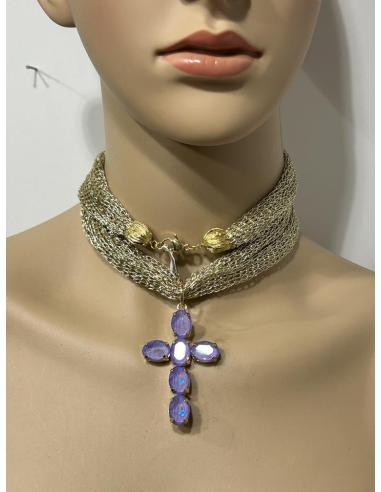 COLLARES DORADOS CON CRUCES MORADAS DE MODA | COLGANTES DE CRUZ