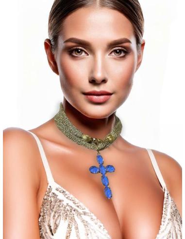 COLLARES DORADOS CON CRUCES AZULONAS DE MODA | COLGANTES DE CRUZ