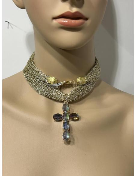 COLLARES MODA DORADOS CON CRUCES MORADO TORNASOL | COLGANTES DE CRUZ