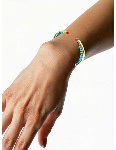 PULSERAS PIEDRA AZULES TURQUESAS Y DORADAS | JOYAS ALTA BISUTERIA