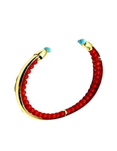 PULSERAS PIEDRAS ROJAS CORAL Y DORADAS | JOYAS ALTA BISUTERIA