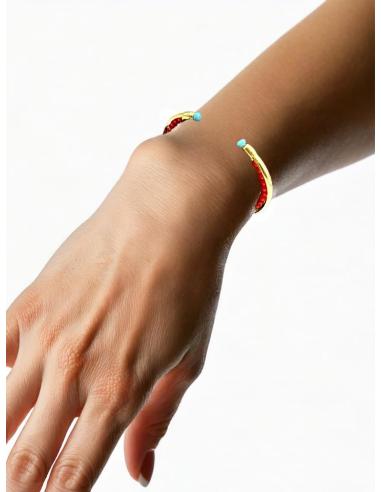 PULSERAS PIEDRAS ROJAS CORAL Y DORADAS | JOYAS ALTA BISUTERIA
