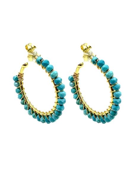 PENDIENTES MUJER AROS DORADOS Y AZULES TURQUESAS | JOYAS ALTA BISUTERIA
