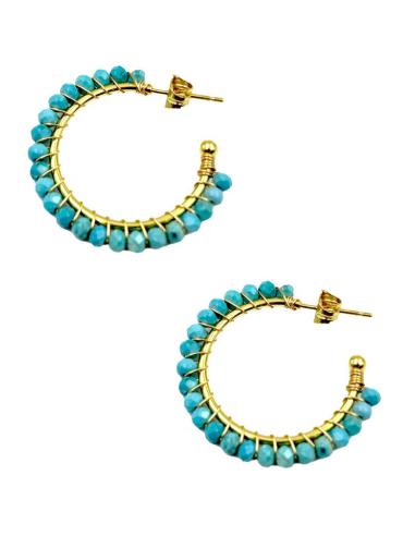 PENDIENTES MUJER AROS DORADOS Y AZULES TURQUESAS | JOYAS ALTA BISUTERIA