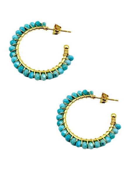 PENDIENTES MUJER AROS DORADOS Y AZULES TURQUESAS | JOYAS ALTA BISUTERIA