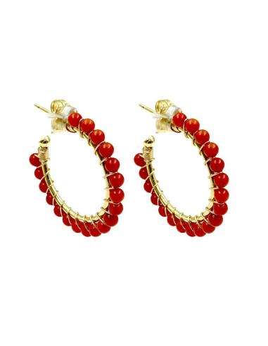 PENDIENTES MUJER AROS DORADOS Y ROJOS CORAL | JOYAS ALTA BISUTERIA