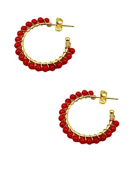 PENDIENTES MUJER AROS DORADOS Y ROJOS CORAL | JOYAS ALTA BISUTERIA