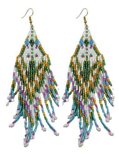 PENDIENTES LARGOS DE FLECOS BLANCOS AZULES Y VERDE | ACCESORIOS VERANO