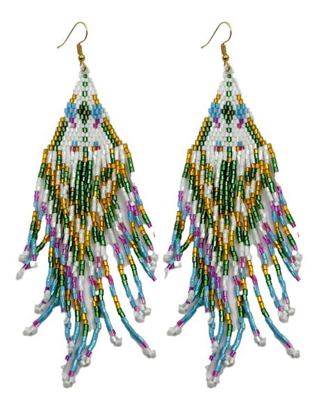 PENDIENTES LARGOS DE FLECOS BLANCOS AZULES Y VERDE | ACCESORIOS VERANO