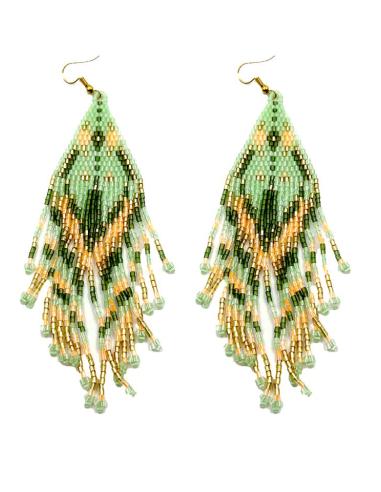 PENDIENTES LARGOS VERDES AGUA CON NARANJA Y FLECOS | ACCESORIOS MUJER