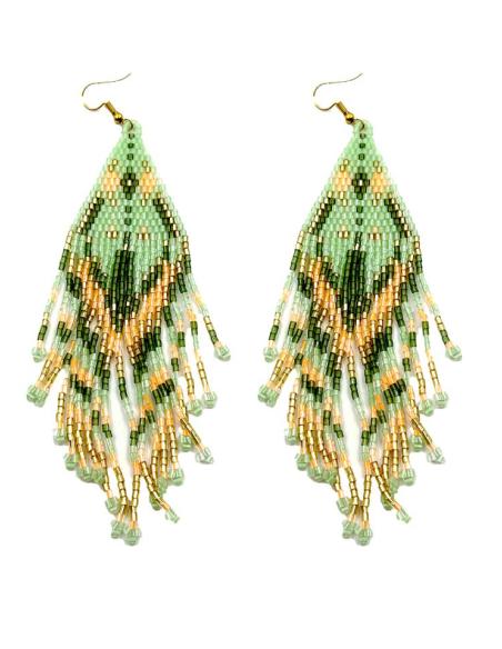 PENDIENTES LARGOS VERDES AGUA CON NARANJA Y FLECOS | ACCESORIOS MUJER
