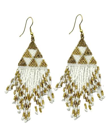 PENDIENTES BLANCOS Y DORADOS LARGOS CON FLECOS | ACCESORIOS BOHO CHIC