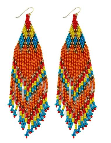 PENDIENTES LARGOS NARANJAS Y FLECOS MULTICOLORES | MODA BOHEMIA