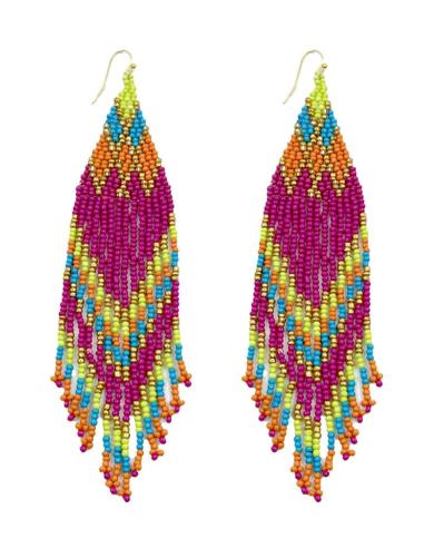 PENDIENTES LARGOS FUCSIAS Y MULTICOLOR CON FLECOS | MODA BOHEMIA