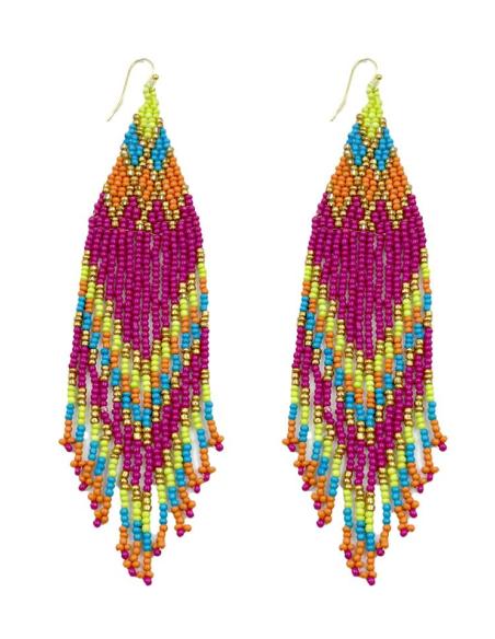 PENDIENTES LARGOS FUCSIAS Y MULTICOLOR CON FLECOS | MODA BOHEMIA