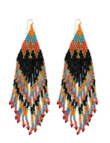 PENDIENTES LARGOS NEGROS Y MULTICOLORES CON FLECOS | MODA BOHEMIA