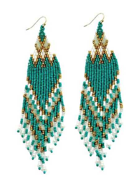 PENDIENTES LARGOS VERDES TURQUESAS CON FLECOS BOHO | MODA BOHEMIA