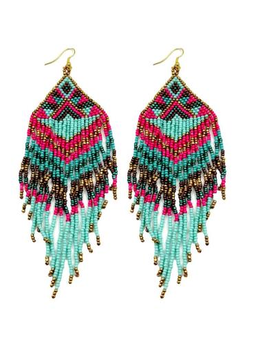 PENDIENTES CON FLECOS LARGOS TURQUESAS Y FUCSIAS | ACCESORIOS MUJER