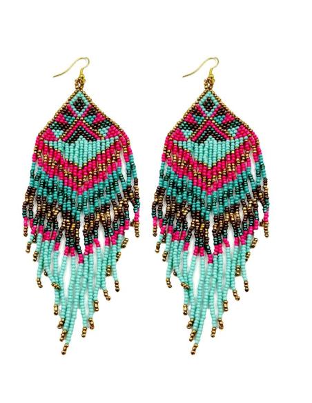 PENDIENTES CON FLECOS LARGOS TURQUESAS Y FUCSIAS | ACCESORIOS MUJER