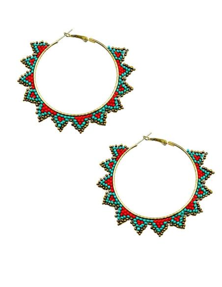 PENDIENTES AROS GRANDES BOHO TURQUESAS Y NARANJAS | ACCESORIOS MUJER