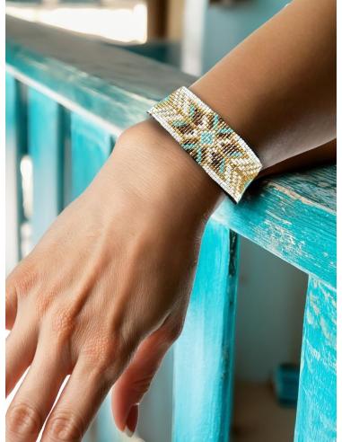 PULSERAS ANCHAS BOHO BLANCAS DORADAS Y TURQUESAS | ACCESORIOS MUJER