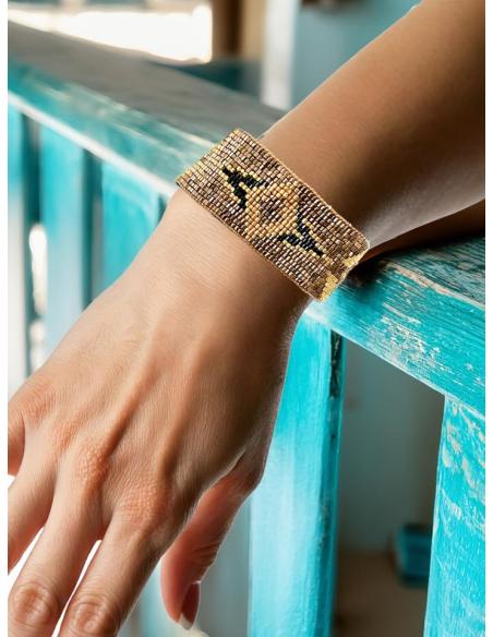 PULSERAS MARRONES Y DORADAS ANCHAS ESTILO ETNICO | ACCESORIOS MUJER