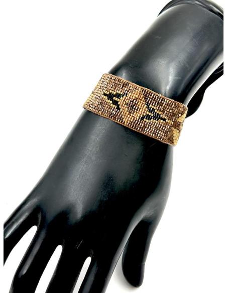 PULSERAS MARRONES Y DORADAS ANCHAS ESTILO ETNICO | ACCESORIOS MUJER