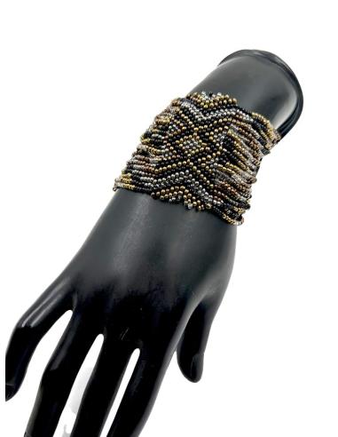 PULSERAS ETNICAS ANCHAS NEGRAS DORADAS Y GRISES | ACCESORIOS MUJER