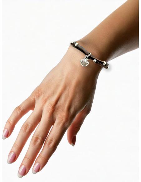 PULSERAS MUJER EN CUERO CON CONCHA DE MAR | EL JARDIN DEL DESEO