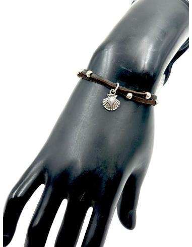 PULSERAS MUJER EN CUERO CON CONCHA DE MAR | EL JARDIN DEL DESEO