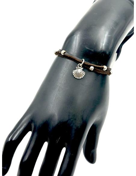PULSERAS MUJER EN CUERO CON CONCHA DE MAR | EL JARDIN DEL DESEO