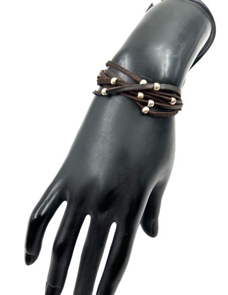 PULSERAS MUJER EN CUERO MARRON VARIAS HILERAS | EL JARDIN DEL DESEO