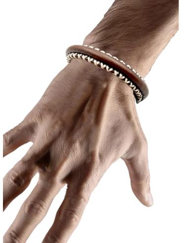 PULSERAS HOMBRE DE CUERO MARRON Y PESPUNTE | EL JARDIN DEL DESEO