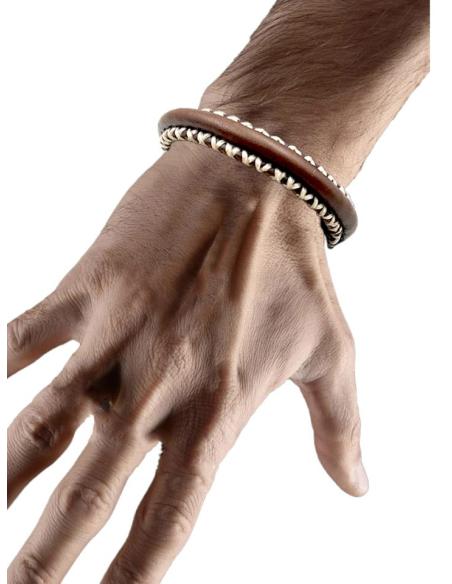PULSERAS HOMBRE DE CUERO MARRON Y PESPUNTE | EL JARDIN DEL DESEO