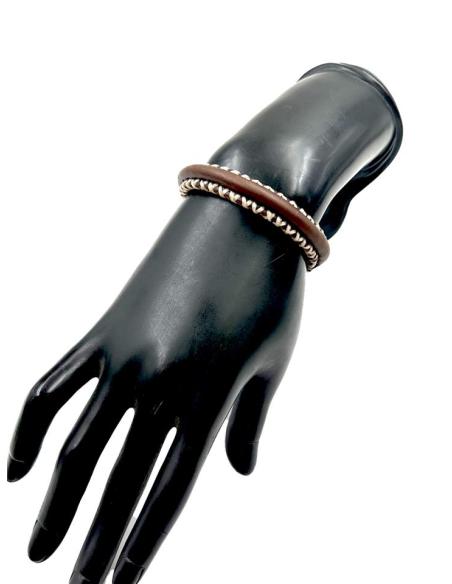 PULSERAS HOMBRE DE CUERO MARRON Y PESPUNTE | EL JARDIN DEL DESEO
