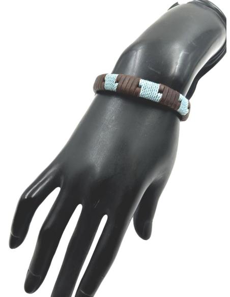 PULSERAS DE HOMBRE CUERO MARRON Y AZUL CLARO | EL JARDIN DEL DESEO