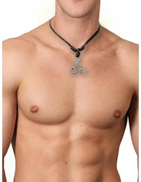 COLLARES HOMBRE DE CUERO Y TRISQUEL PLATEADO | EL JARDIN DEL DESEO